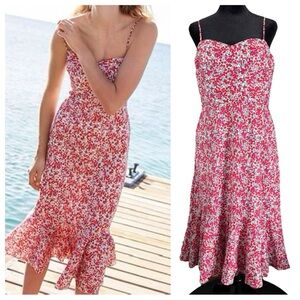 J.‎ Crew x Liberty Wiltshire Floral Berry Ruffle Hem Midi Dress White Red Size 6